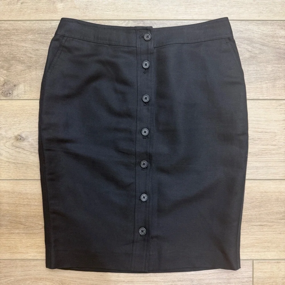 LRL Ralph Lauren Vintage Black Linen Button Front Pencil Skirt Scandi Academia 6